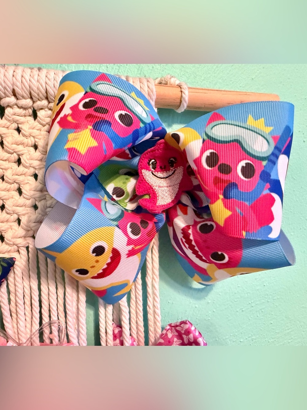 NWOT: Handmade Pink “Baby Shark” Large Bow Hair Clip